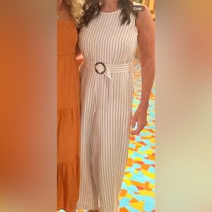 LOFT Sleeveless Striped Jumpsuit - Black and White